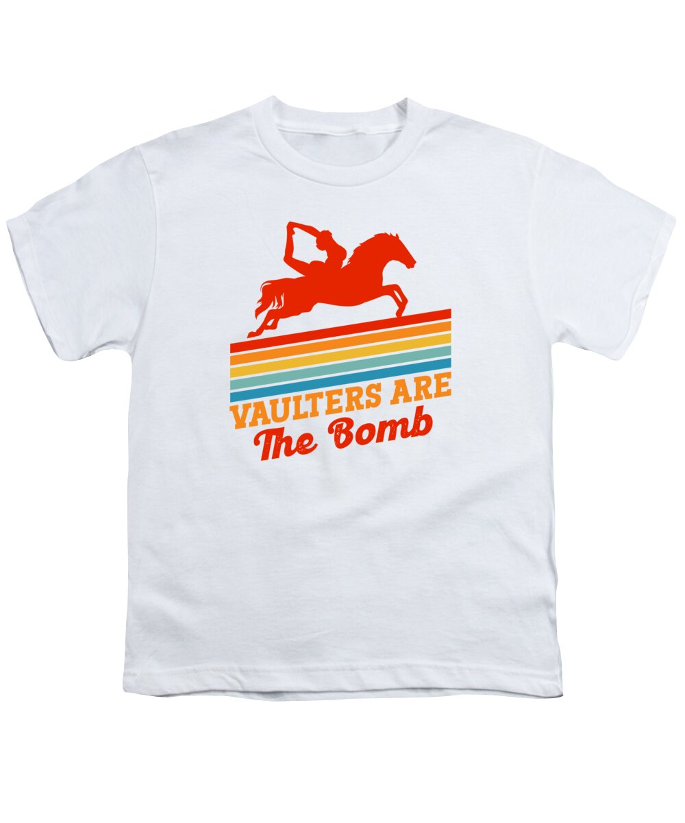 Equestrian Youth T-Shirt featuring the digital art Equestrian Horse Vaulting Bomb Vaulter Horseback Riding Acrobatics by Toms Tee Store