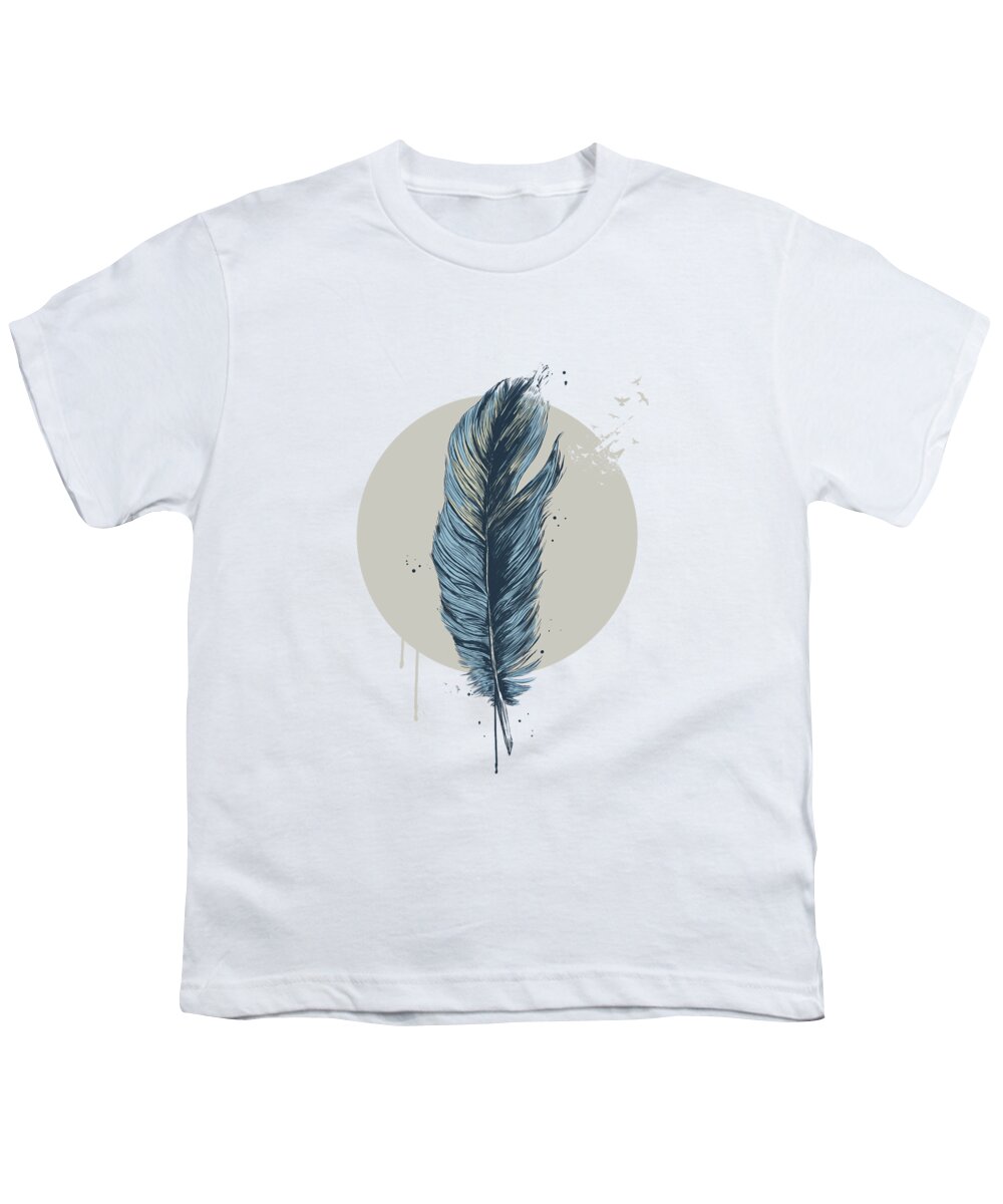Feather Youth T-Shirt featuring the drawing Feather in a circle by Balazs Solti