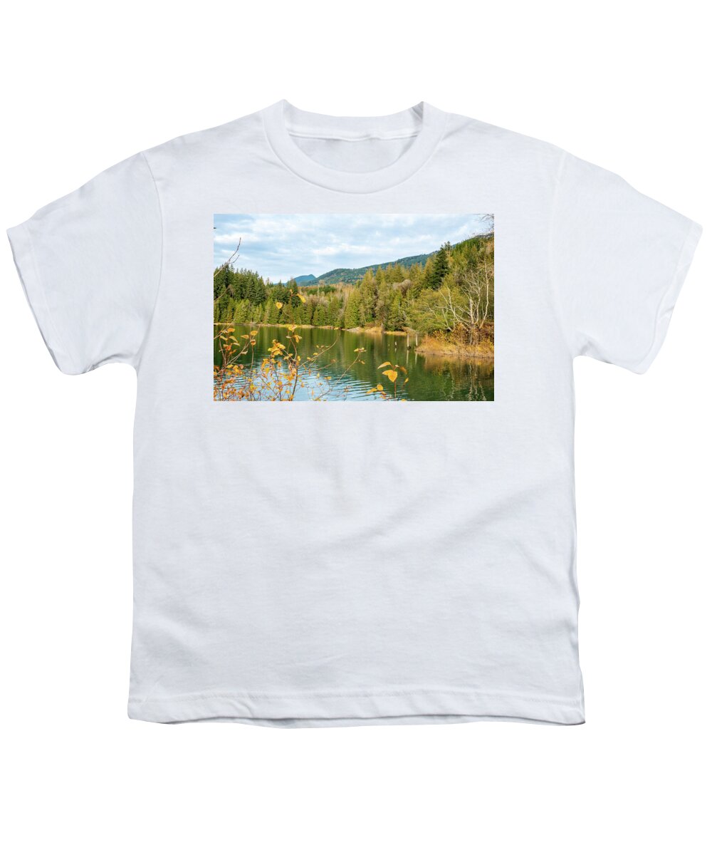 Fir Trees And Birch Leaves At Lake Shannon Youth T-Shirt featuring the photograph Fir Trees and Birch Leaves at Lake Shannon by Tom Cochran