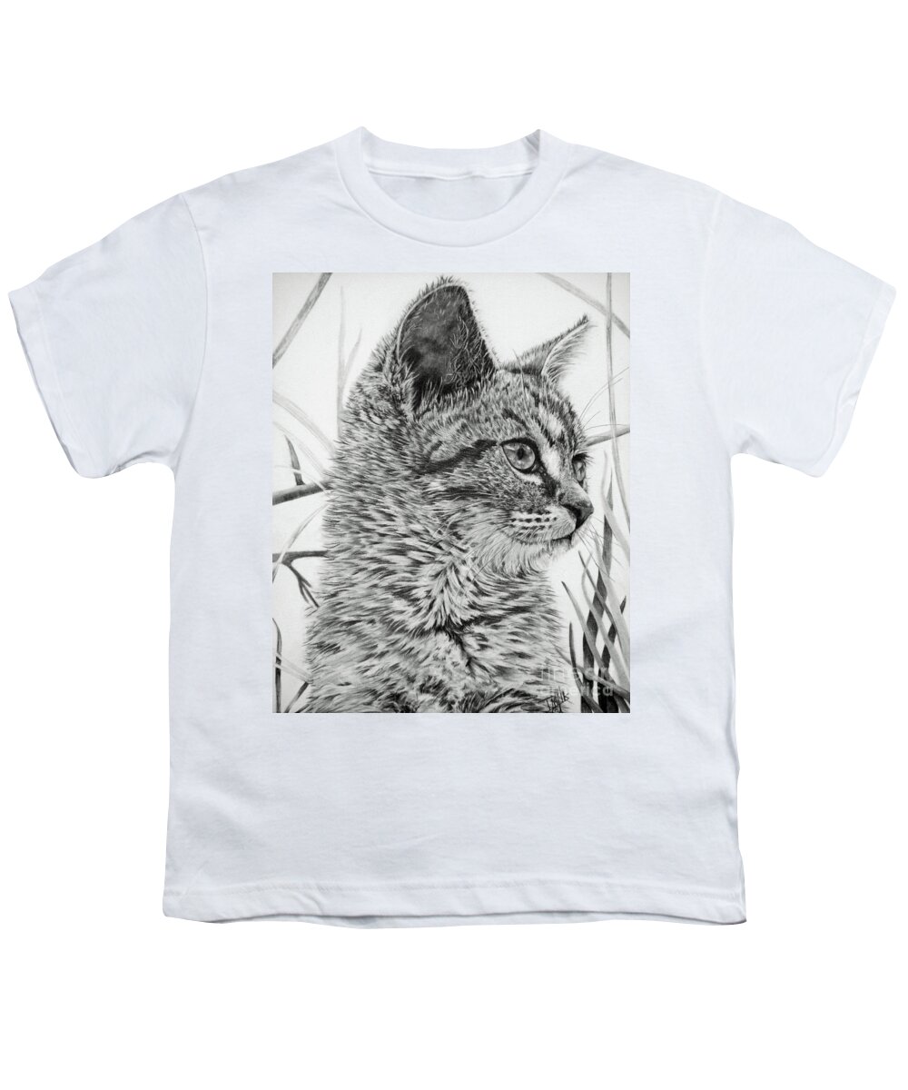 Cat Youth T-Shirt featuring the drawing Fixated by Terri Mills
