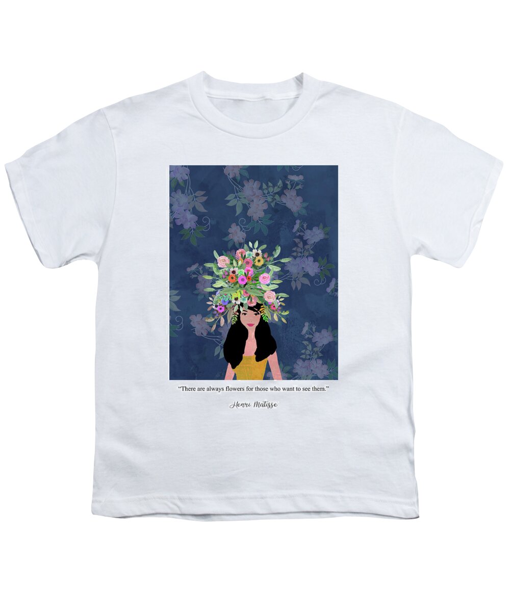 Collage Youth T-Shirt featuring the mixed media Flower Power by Claudia Schoen