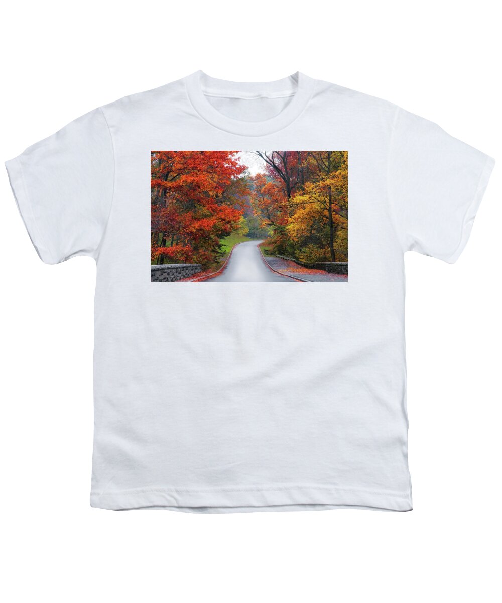 Autumn Youth T-Shirt featuring the photograph Majestic Autumn Road by Jessica Jenney