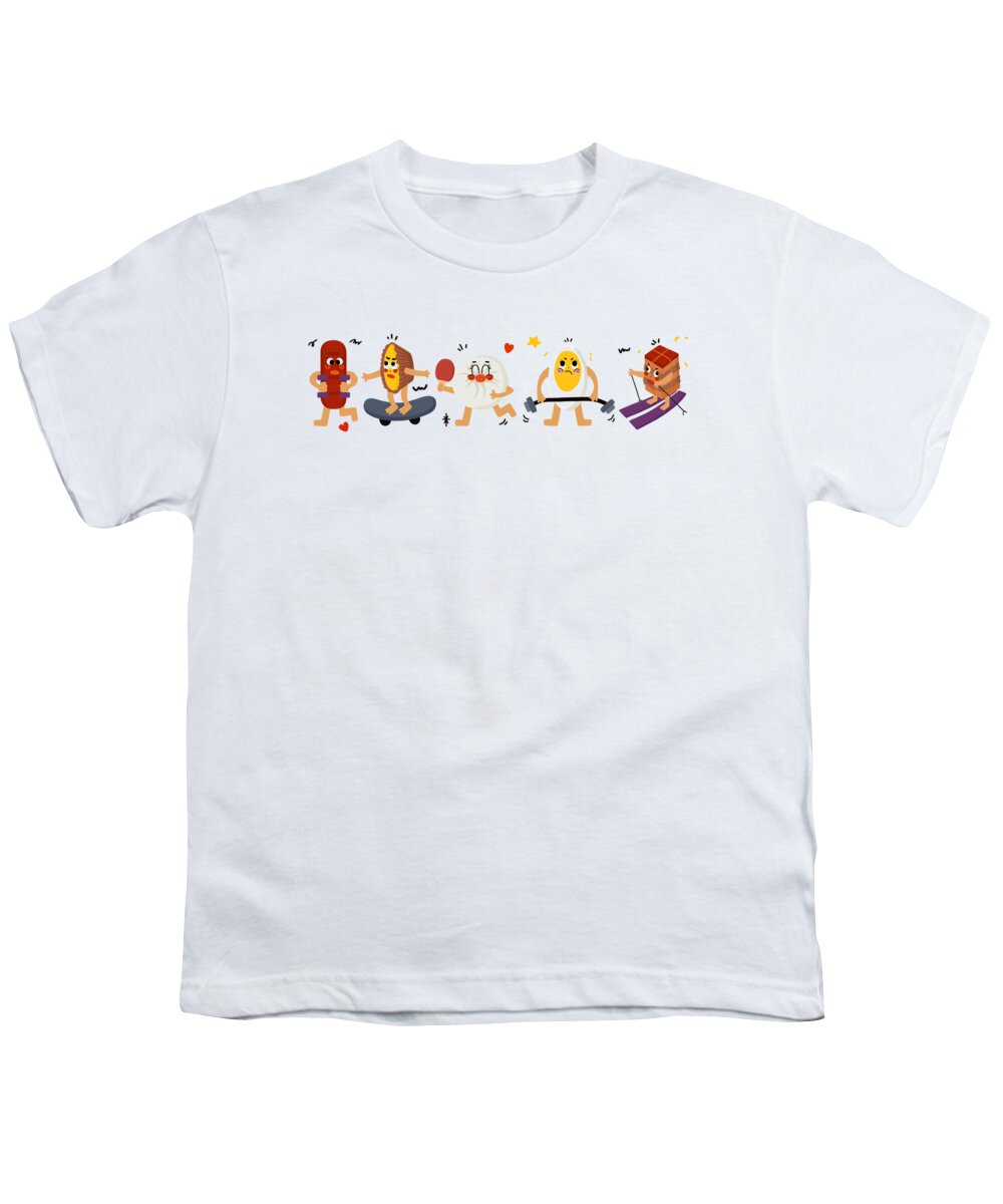 Sausage Youth T-Shirt featuring the drawing Food love Sports series 1 by Min Fen Zhu