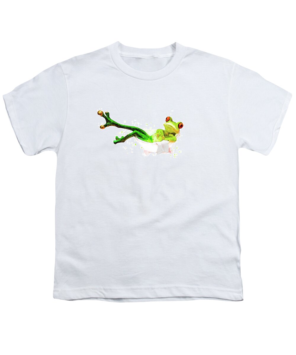 Frog Youth T-Shirt featuring the mixed media Francesca the Bathing Frog by Pamela Williams