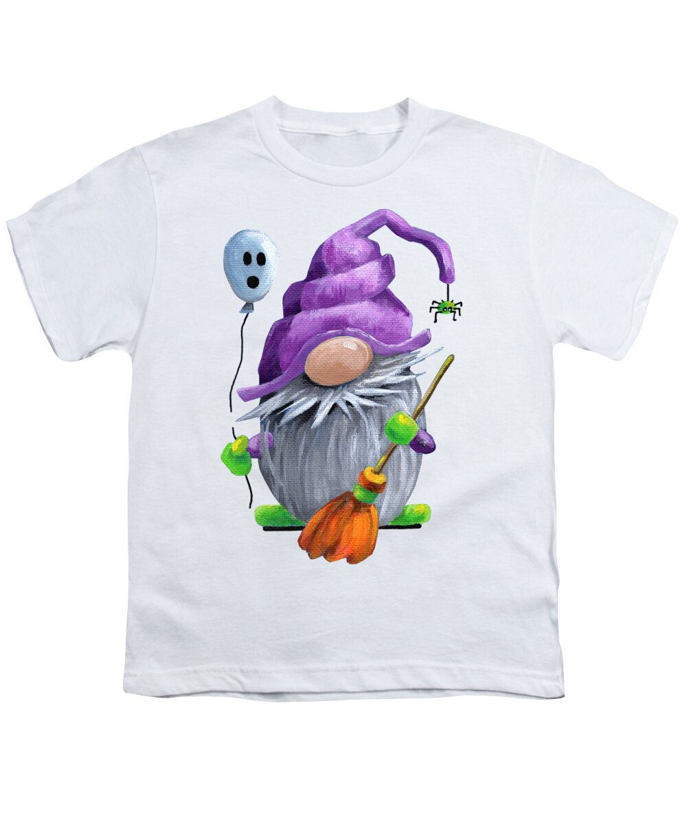 Halloween Youth T-Shirt featuring the painting Frank - Halloween Gnomie by Annie Troe