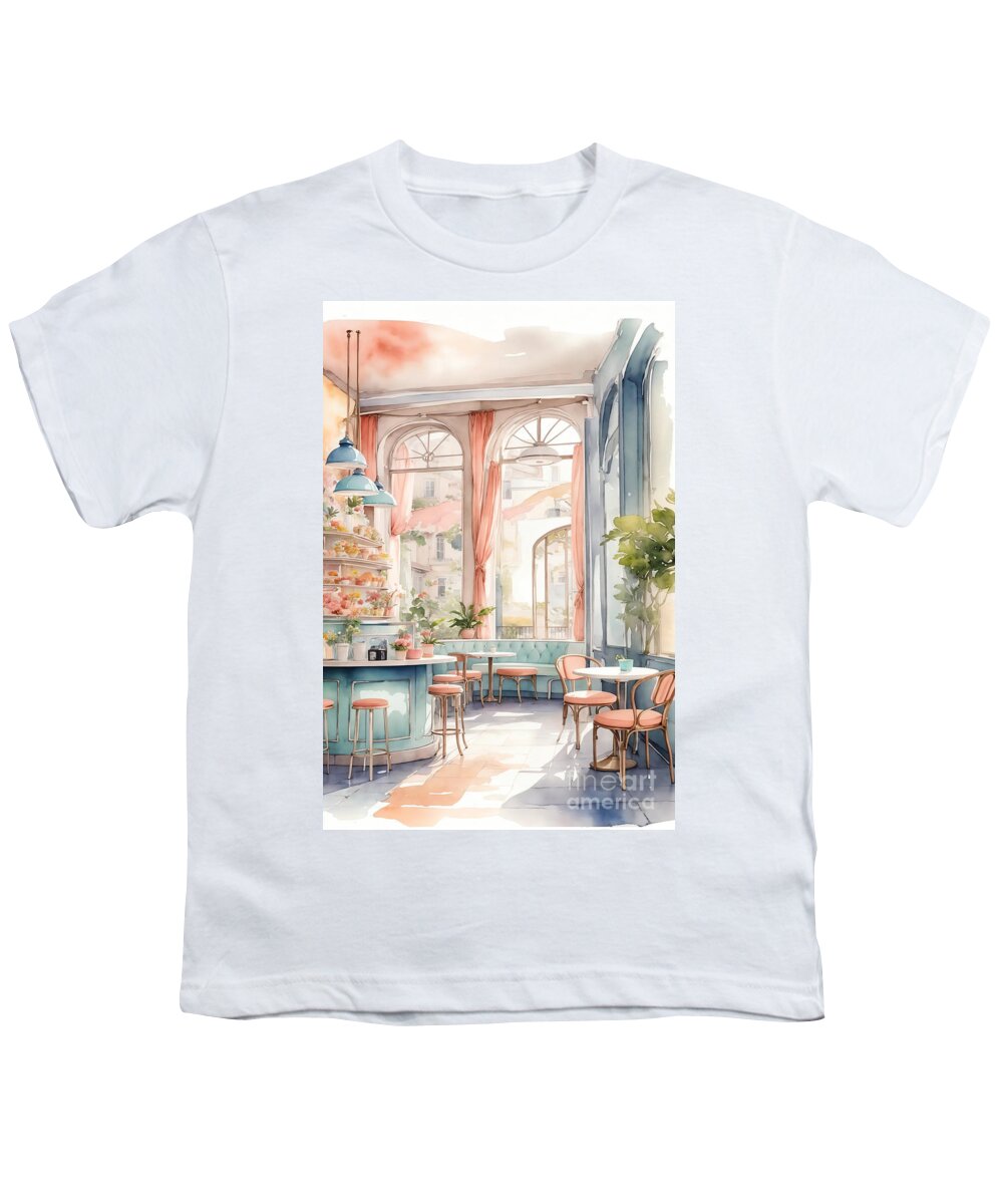 Ai Art Youth T-Shirt featuring the digital art French Cafe Inside by Michelle Meenawong