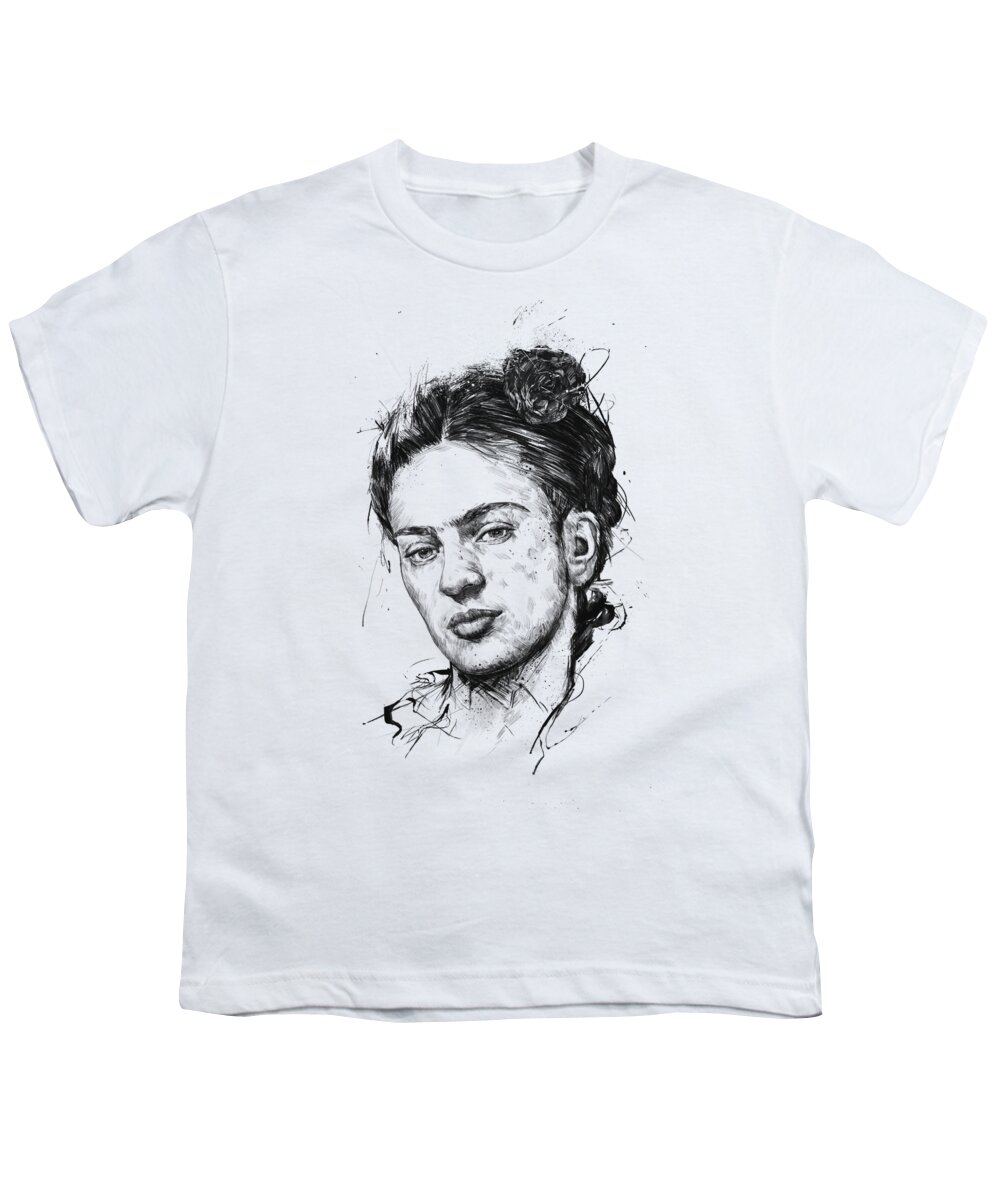 Frida Youth T-Shirt featuring the drawing Frida by Balazs Solti