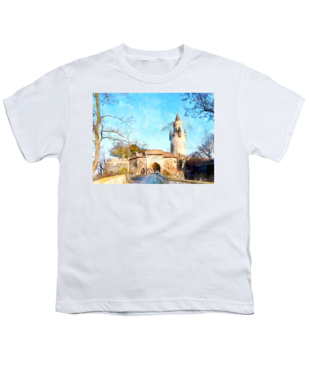 Landscape Youth T-Shirt featuring the painting Friedberg Schloss - DWP3688760 by Dean Wittle