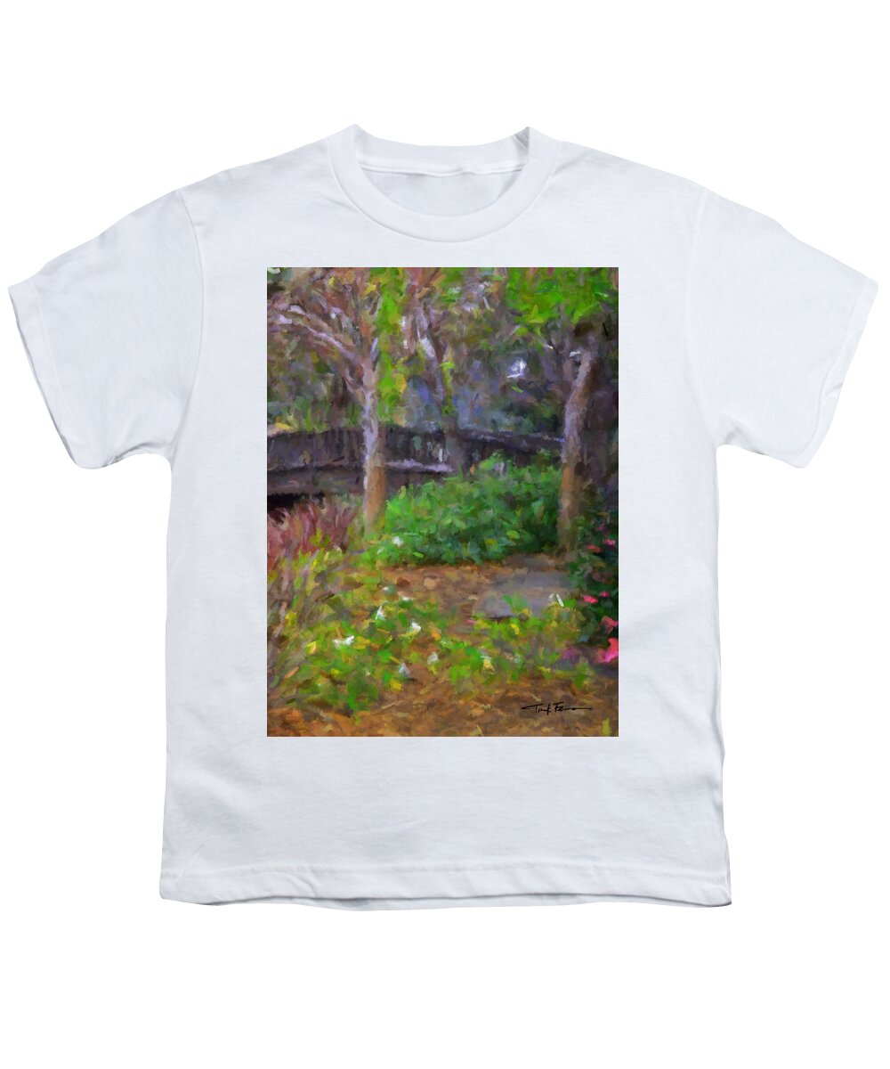 Landscape Youth T-Shirt featuring the painting Garden Bridge by Trask Ferrero
