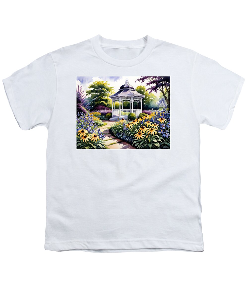 Nature Youth T-Shirt featuring the digital art Garden Gazebo by Greg Joens
