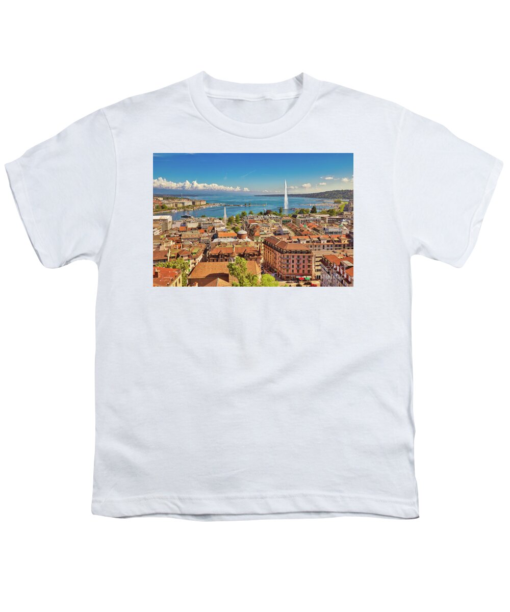 Geneva Youth T-Shirt featuring the photograph Geneva aerial view Switzerland by Benny Marty