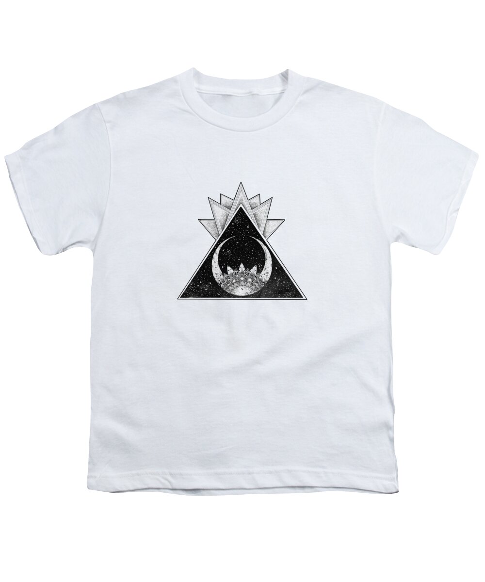 Geometric Crescent Moon Mandala Youth T-Shirt by Brianna Lazar - Pixels