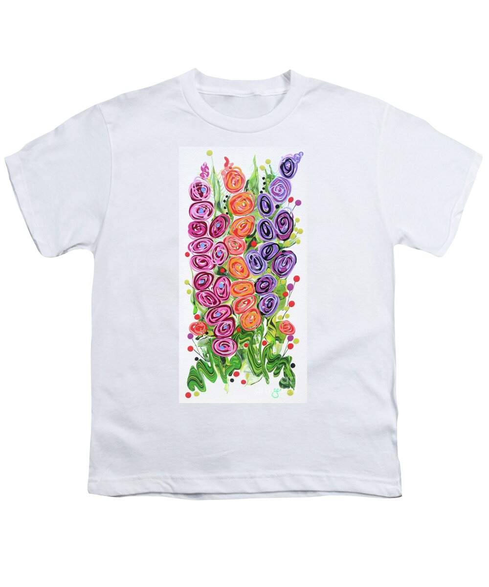Fluid Acrylic Painting Youth T-Shirt featuring the painting Gladiolus Garden by Jane Crabtree