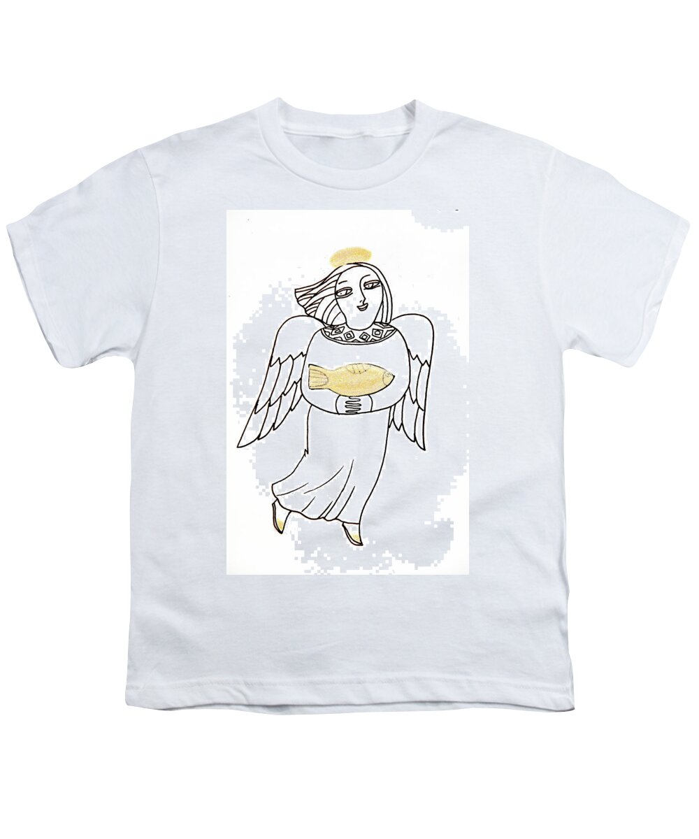 Russian Artists New Wave Youth T-Shirt featuring the drawing Good Angel Drawing Series 2 by Tatiana Koltachikhina