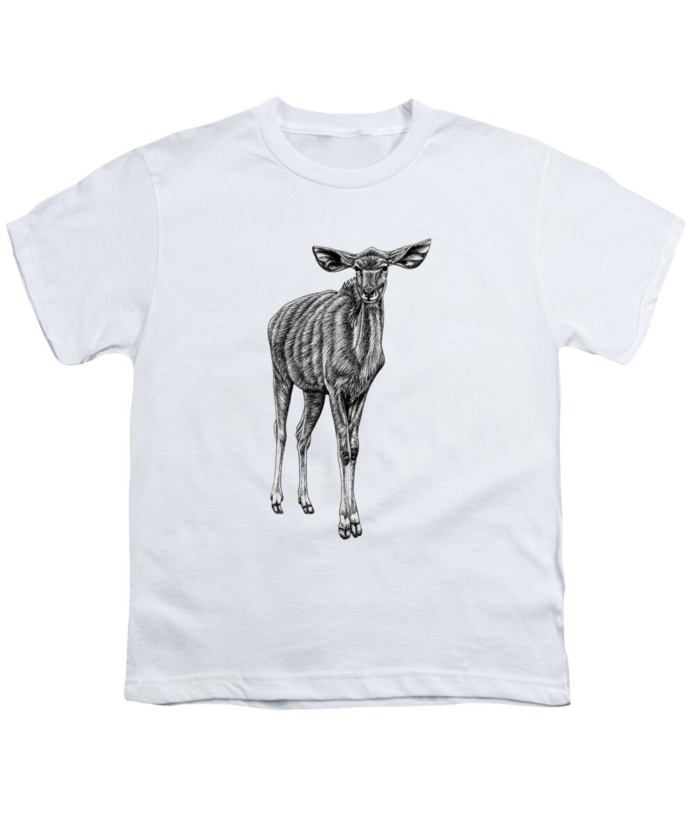 Gazelle Youth T-Shirt featuring the drawing Great kudu by Loren Dowding