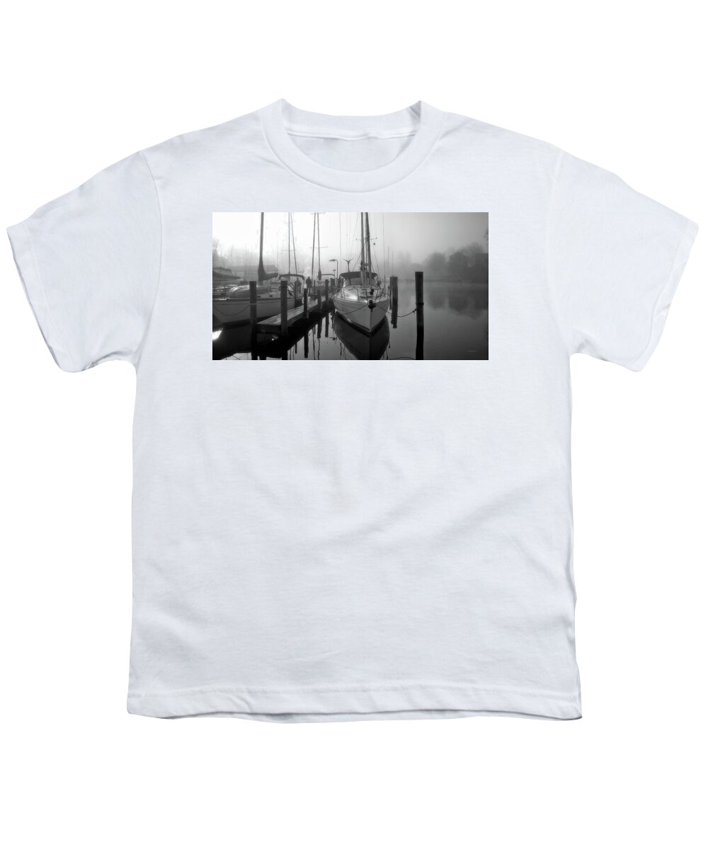 2d Youth T-Shirt featuring the photograph Harbor Fog - Stitched BW by Brian Wallace