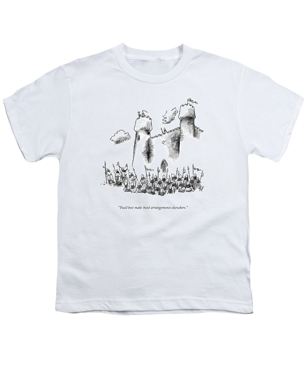You'd Best Make Hotel Arrangements Elsewhere. Youth T-Shirt featuring the drawing Hotel Arrangements by Frank Cotham