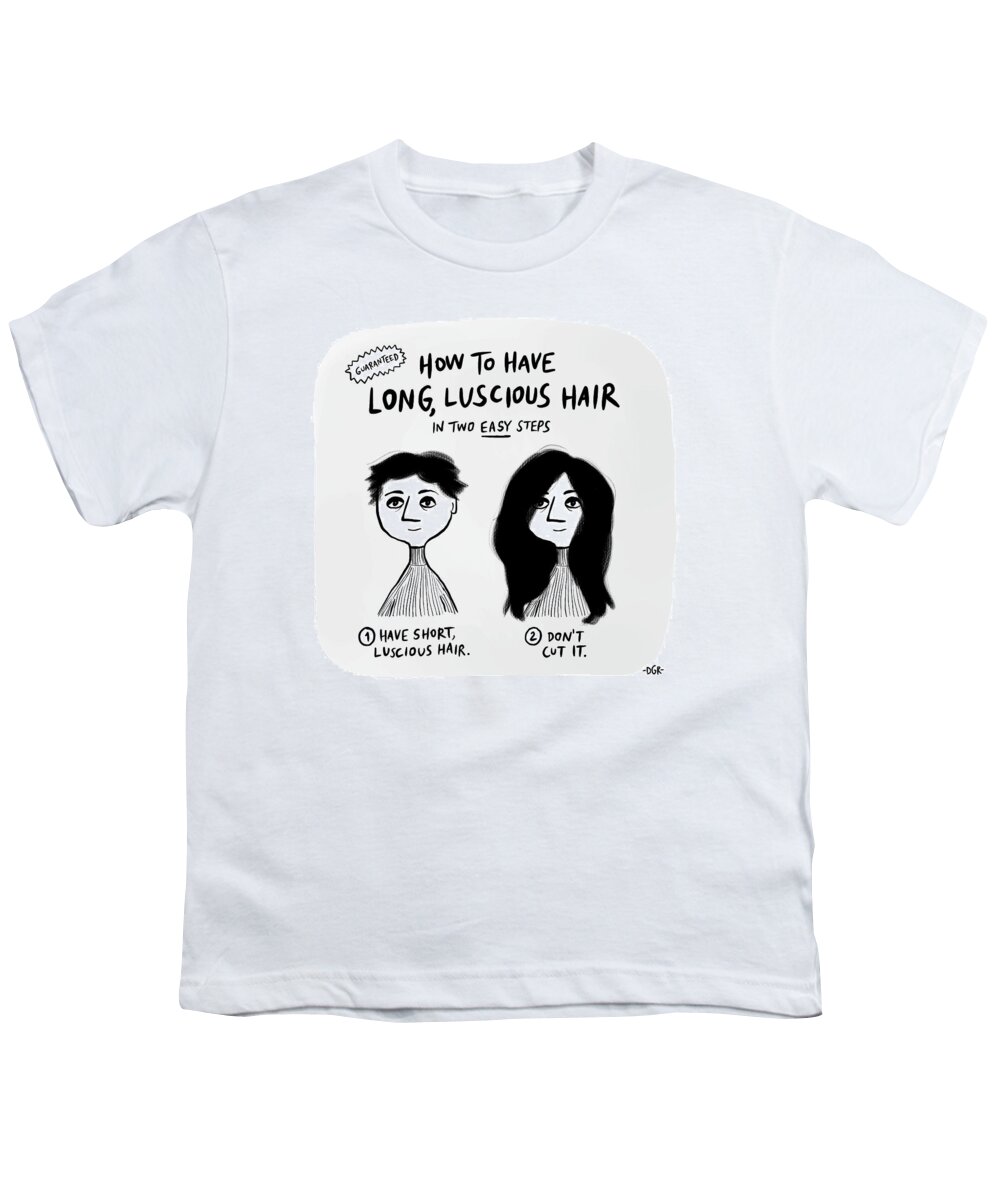 Captionless Youth T-Shirt featuring the drawing How to Have Long Luscious Hair by Dahlia Gallin Ramirez