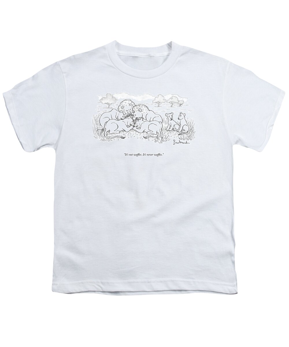 It's Not Waffles. It's Never Waffles. Youth T-Shirt featuring the drawing It's Never Waffles by David Borchart