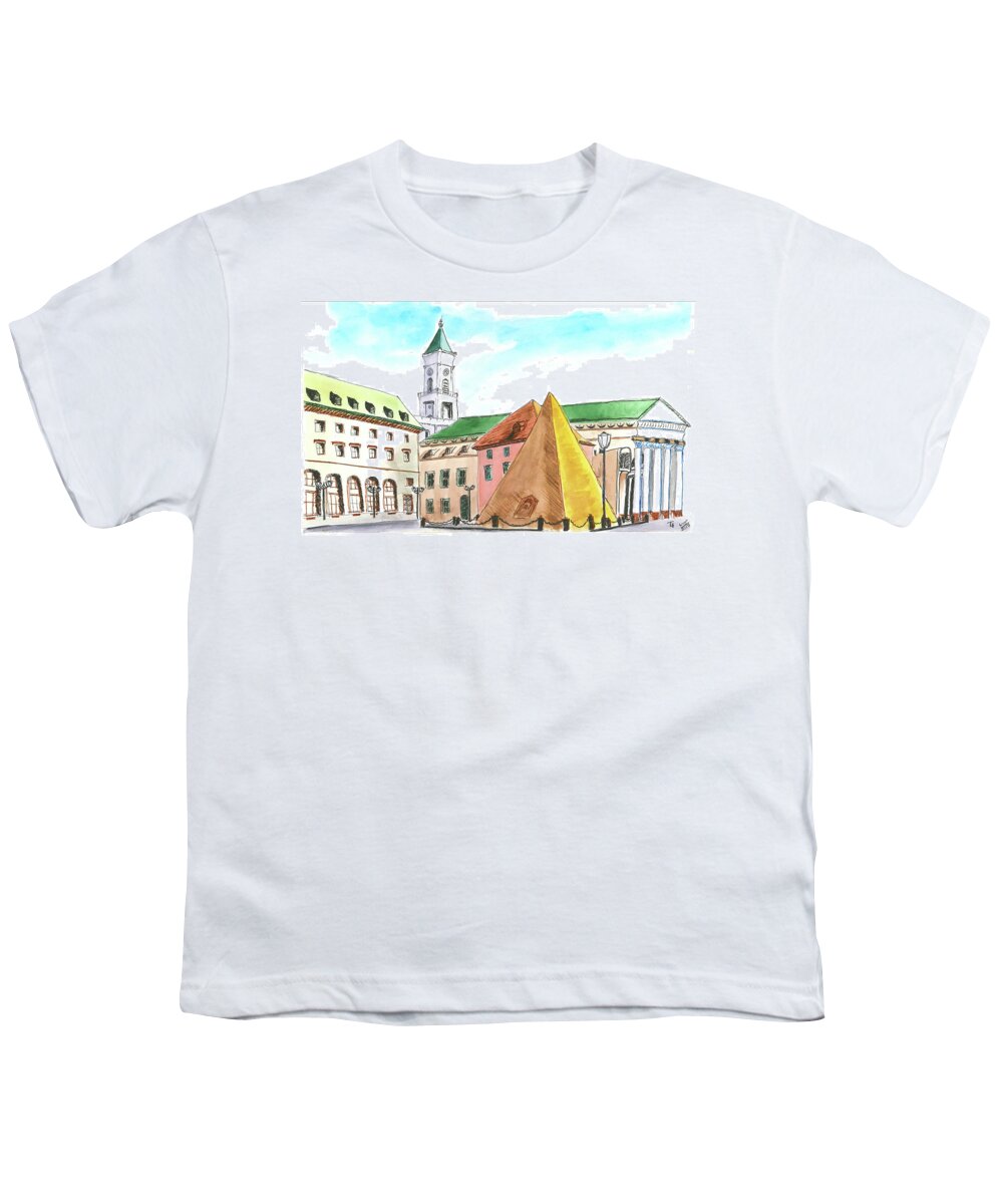 Karlsruhe Pyramid Youth T-Shirt featuring the painting Karlsruhe Pyramid by Tracy Hutchinson