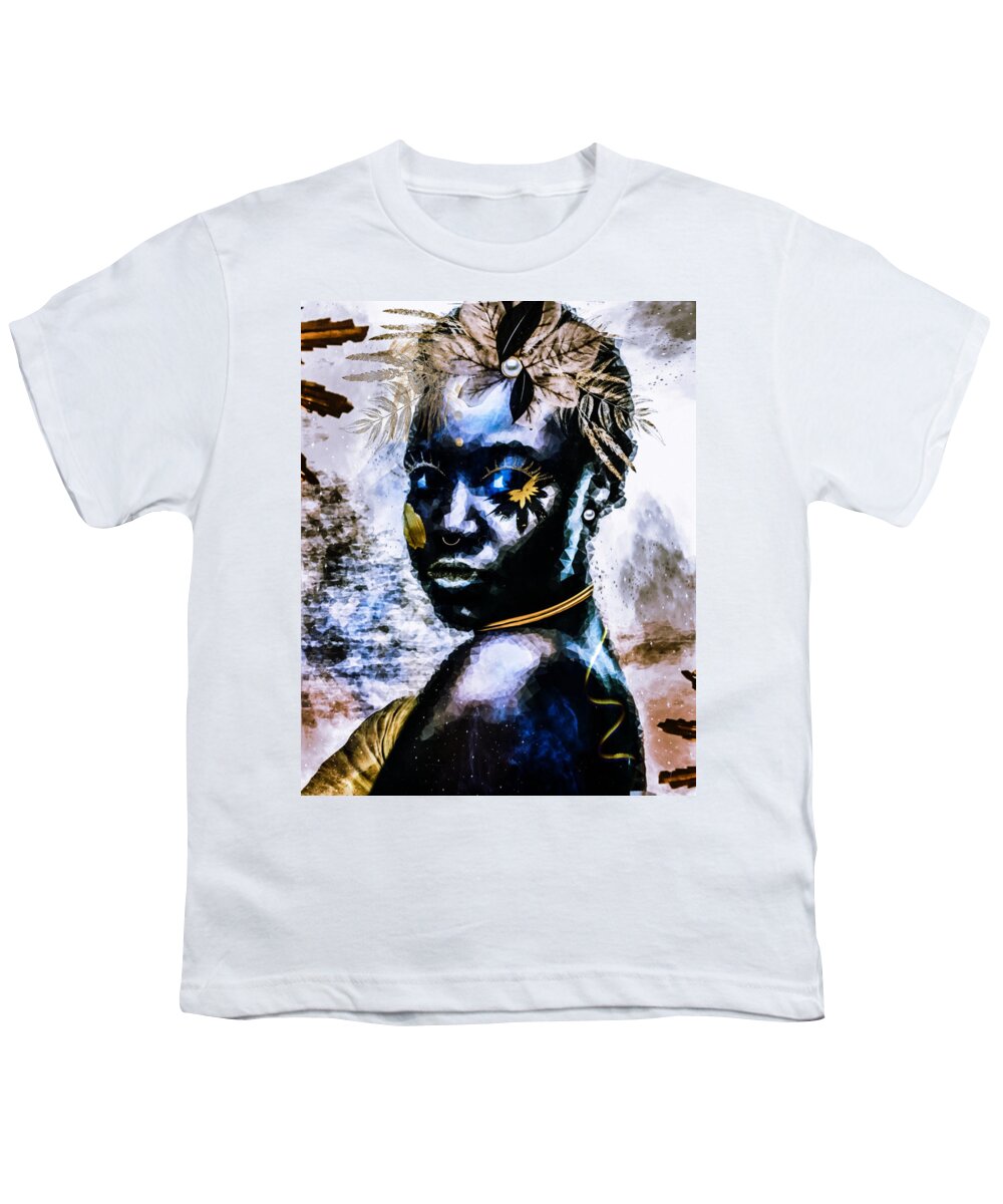 Black Art Youth T-Shirt featuring the mixed media Kashi's Vision by Canessa Thomas