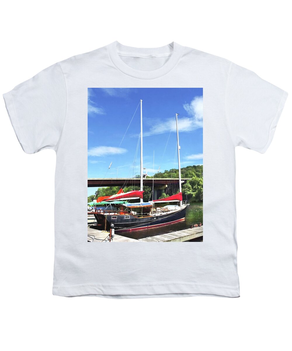 Kingston Youth T-Shirt featuring the photograph Kingston NY - Colorful Boats on Rondout Creek by Susan Savad
