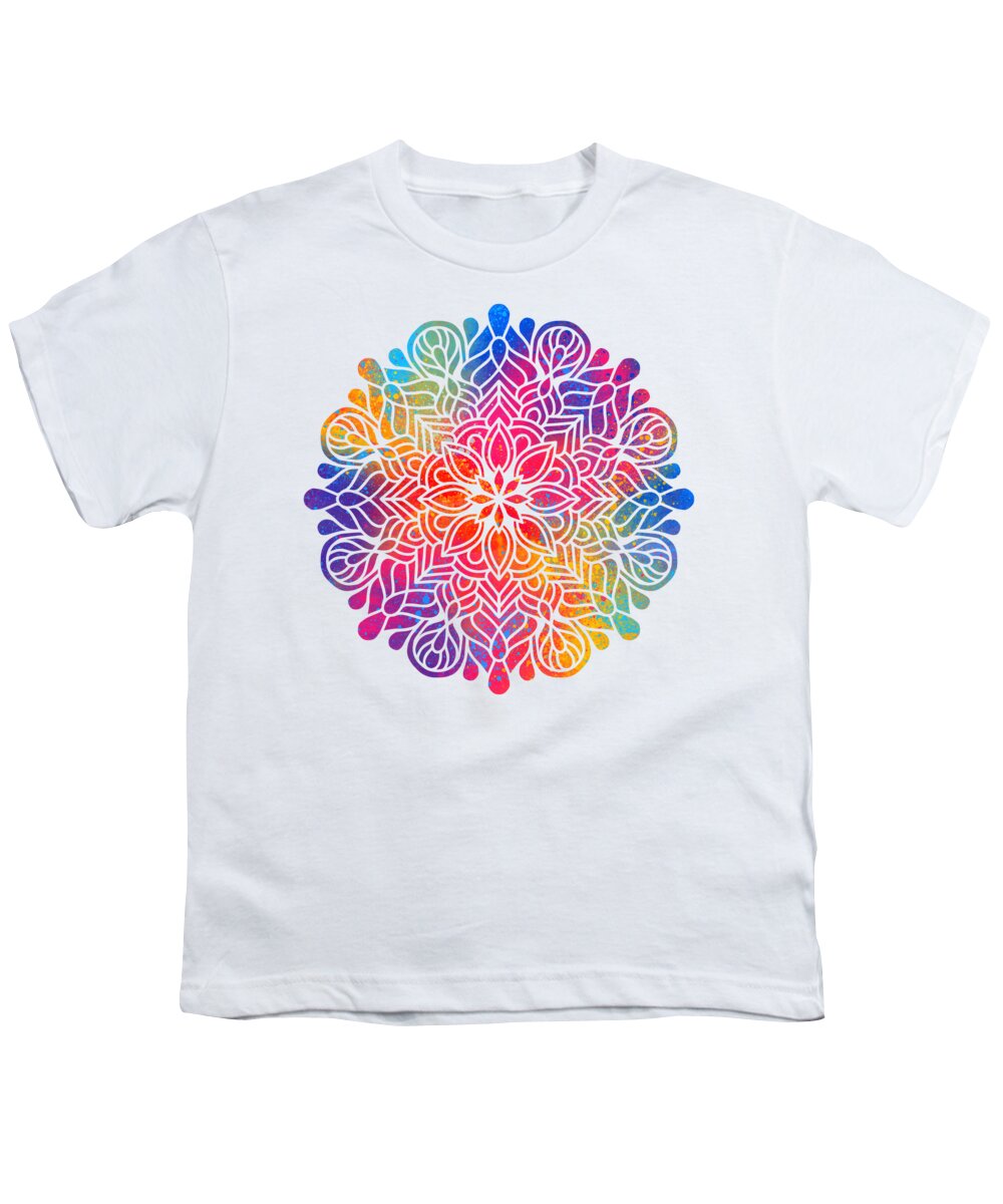 Colorful Youth T-Shirt featuring the digital art Kurama - Colorful Vibrant Rainbow Mandala Pattern by Sambel Pedes