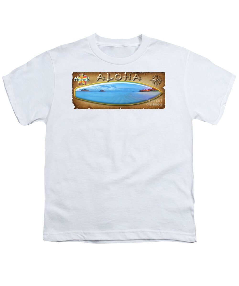 Lanikai Beach Youth T-Shirt featuring the photograph Lanikai Beach Ripples in the Sand Moonrise Oahu Hawaii Wide Surf Board by Aloha Art