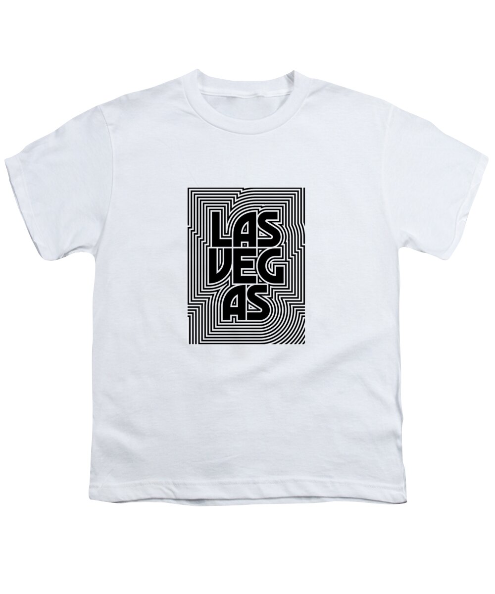 Black Youth T-Shirt featuring the digital art Las Vegas City Text Pattern USA by Organic Synthesis