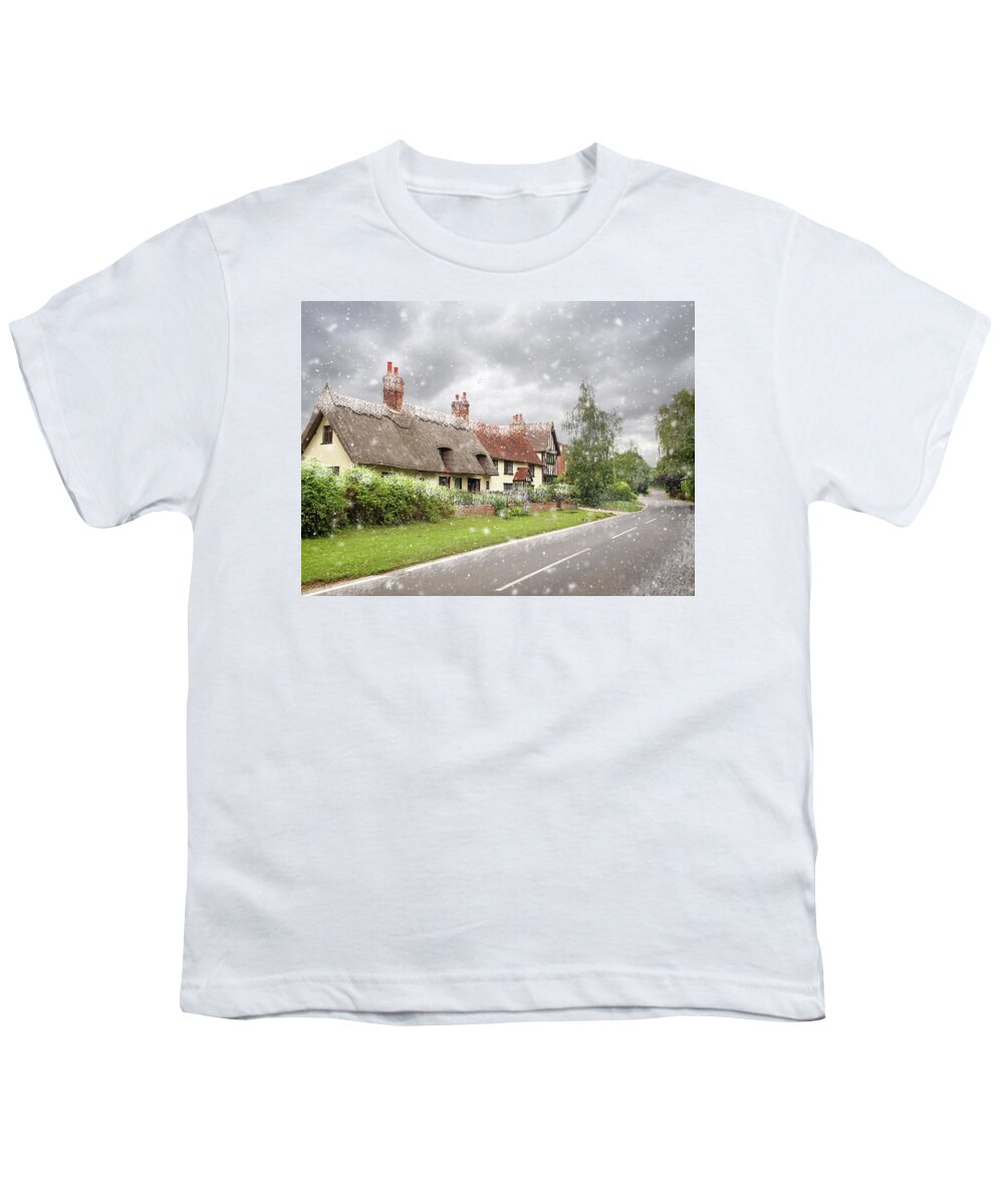 Thatched Cottage Youth T-Shirt featuring the photograph Let It Snow - Essex Country Roads by Gill Billington