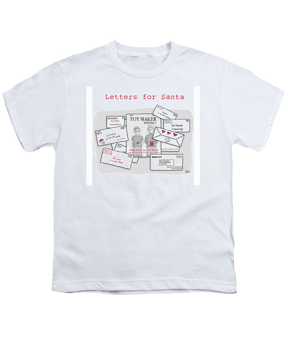 Captionless Youth T-Shirt featuring the drawing Letters For Santa by David Ostow