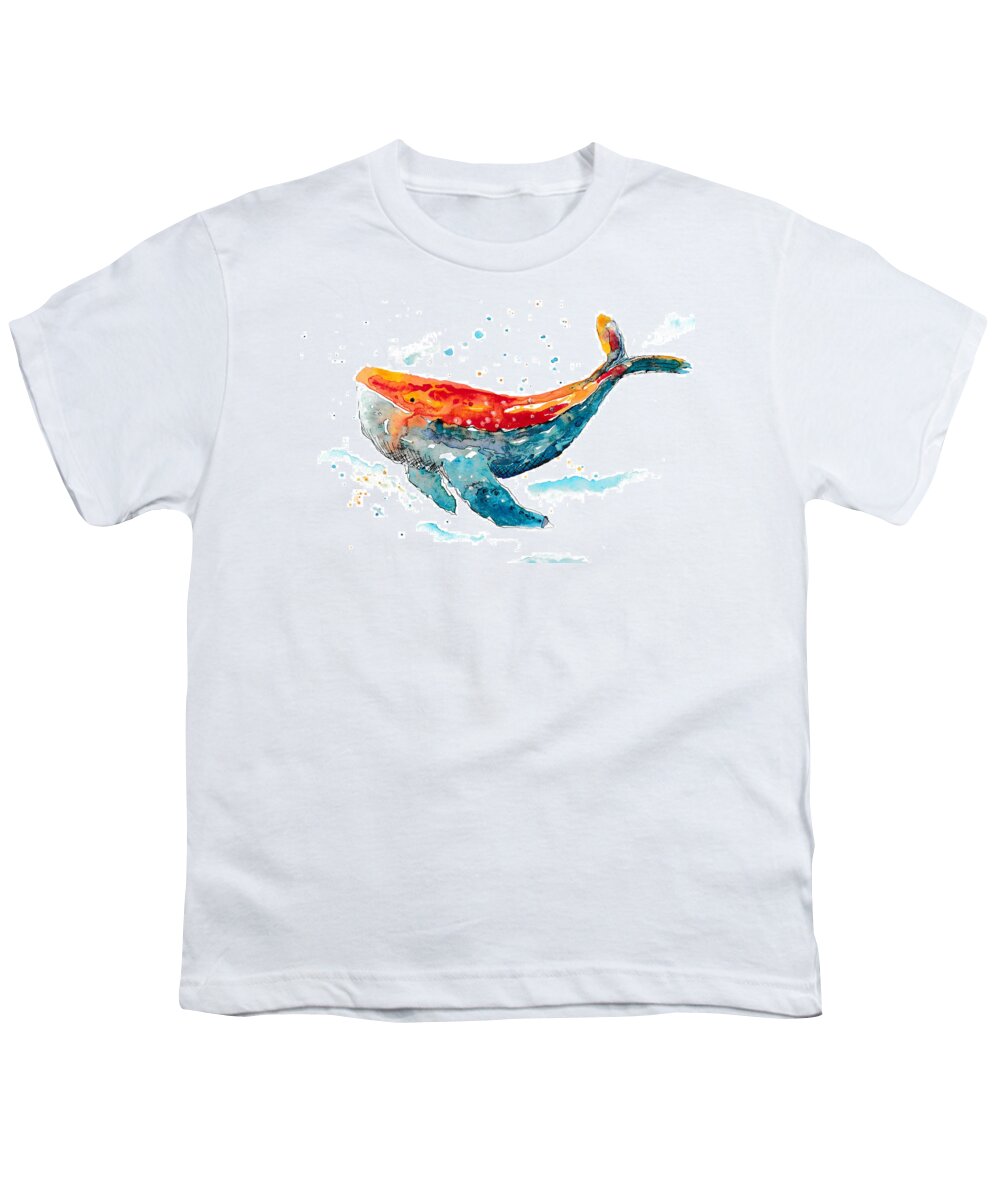 Whale Youth T-Shirt featuring the painting Whimsical Whale by Bonny Puckett