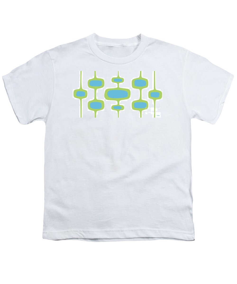 Mid Century Mod Youth T-Shirt featuring the digital art Lots of Mod Pods Blue and Green by Donna Mibus