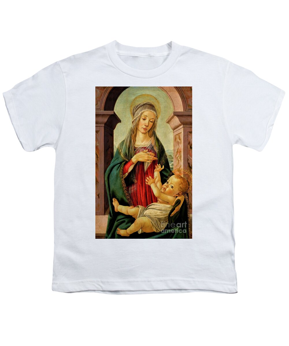 Madonna And Child Youth T-Shirt featuring the painting Madonna and child, seated before a classical window by Sandro Botticelli