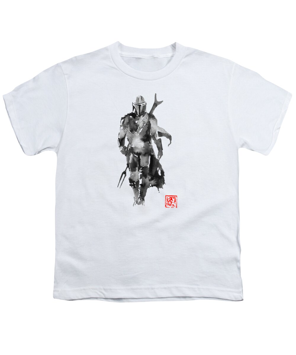 Mandalorian Star Wars Sumie Japan Youth T-Shirt featuring the drawing Mandalorian by Pechane Sumie