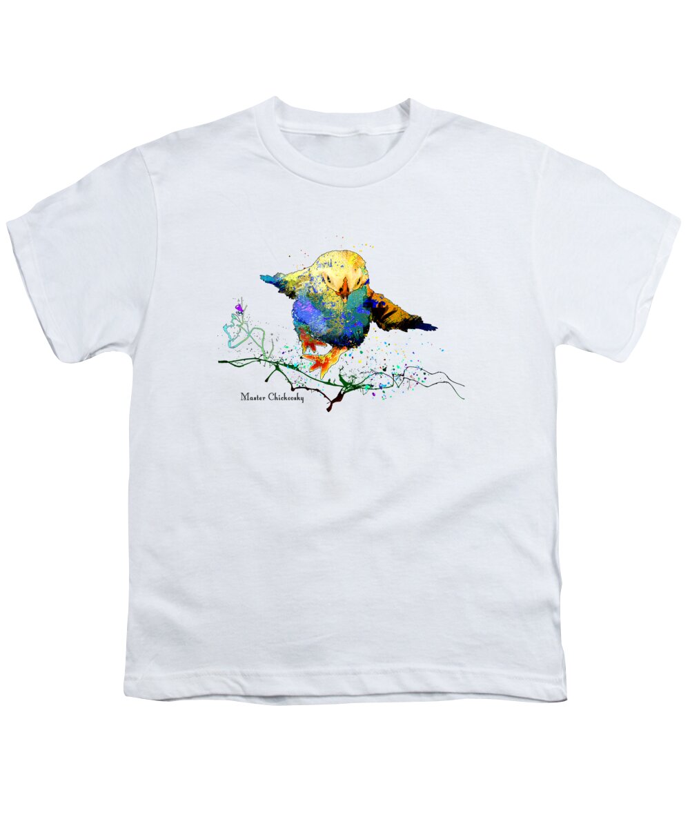 Birds Youth T-Shirt featuring the mixed media Master Chickovsky by Miki De Goodaboom