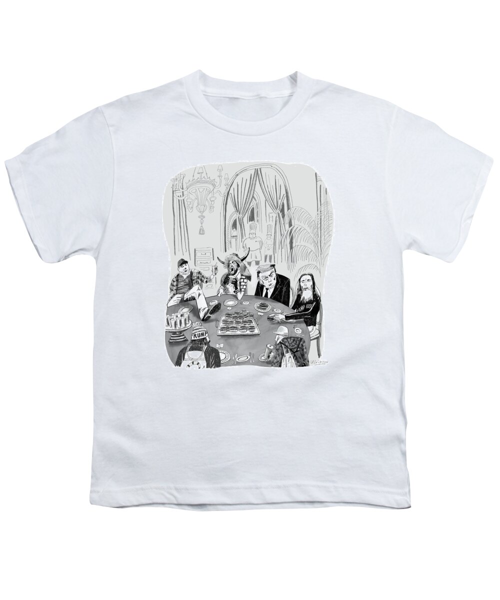 Captionless Youth T-Shirt featuring the drawing Meanwhile At Mar-a-Lago by Mark Ulriksen