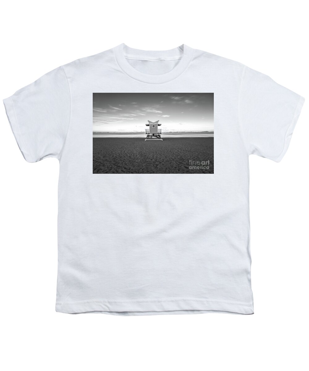 2022 Youth T-Shirt featuring the photograph Miami Beach 3rd Street Lifeguard Tower Black and White Photo by Paul Velgos