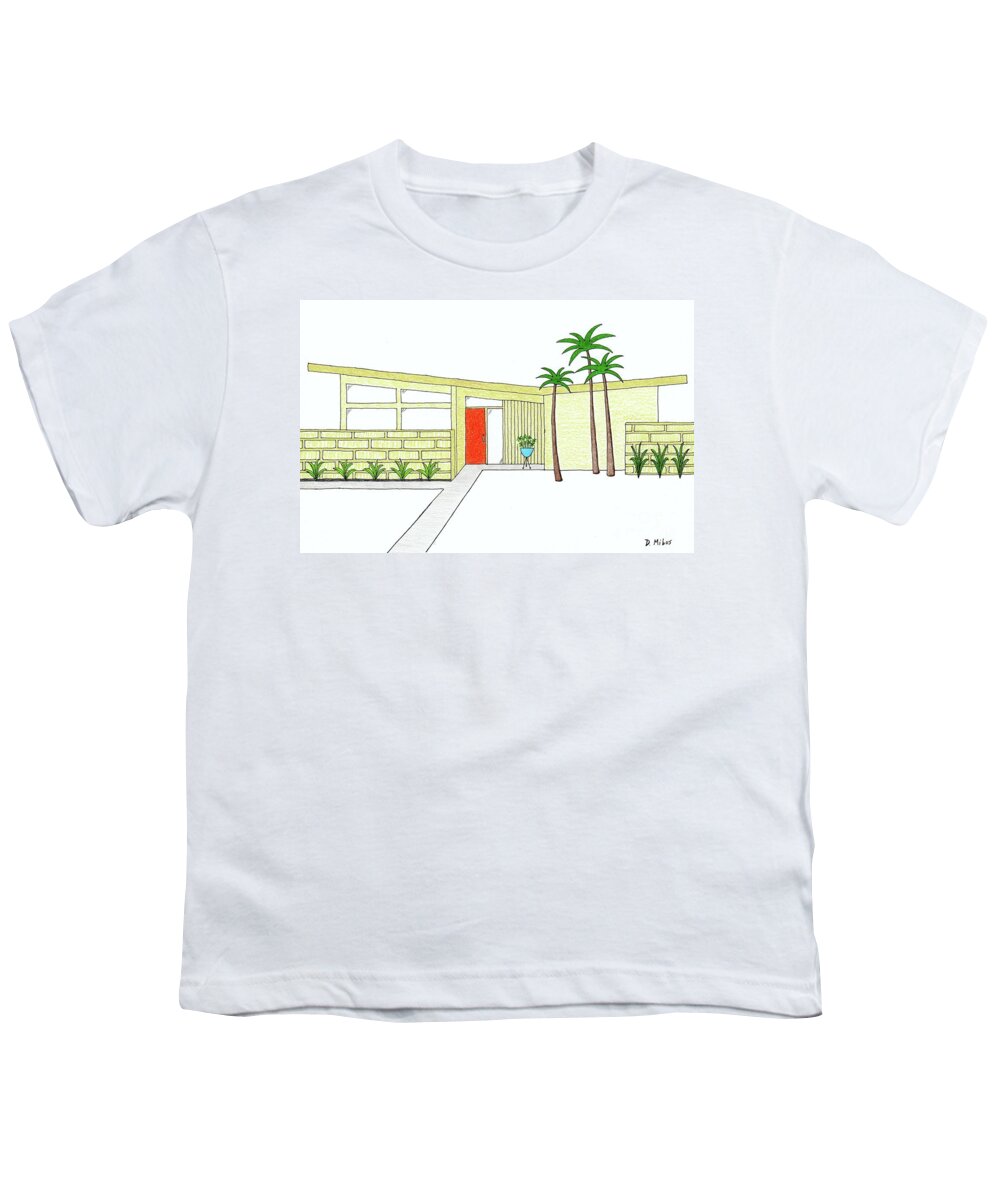 Mid Century Modern House Youth T-Shirt featuring the drawing Mid Century House with Butterfly Roof by Donna Mibus