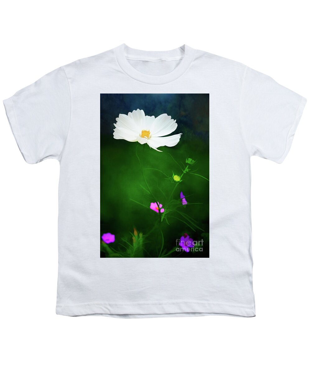 White Cosmos Youth T-Shirt featuring the digital art Midnight Cosmos by Anita Pollak