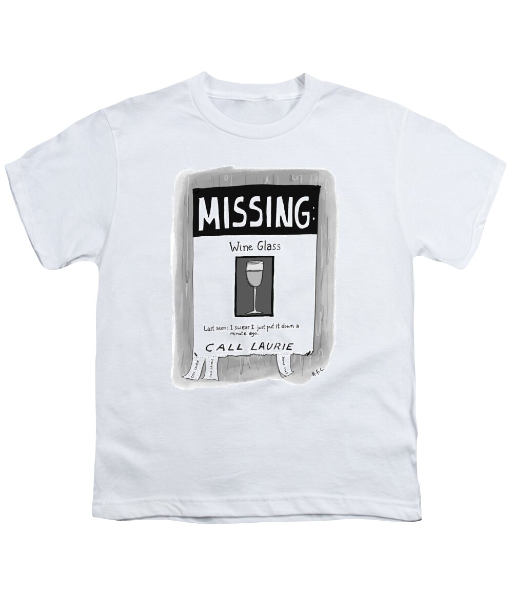 Captionless Youth T-Shirt featuring the drawing Missing Wine Glass by Hilary Fitzgerald Campbell