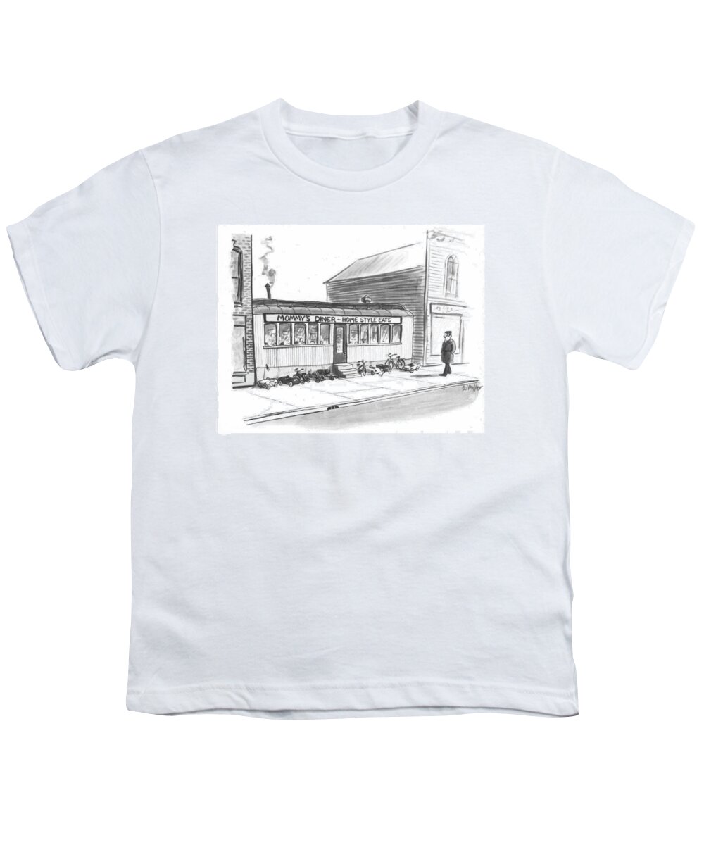Captionless Youth T-Shirt featuring the drawing Mommy's Diner by Warren Miller