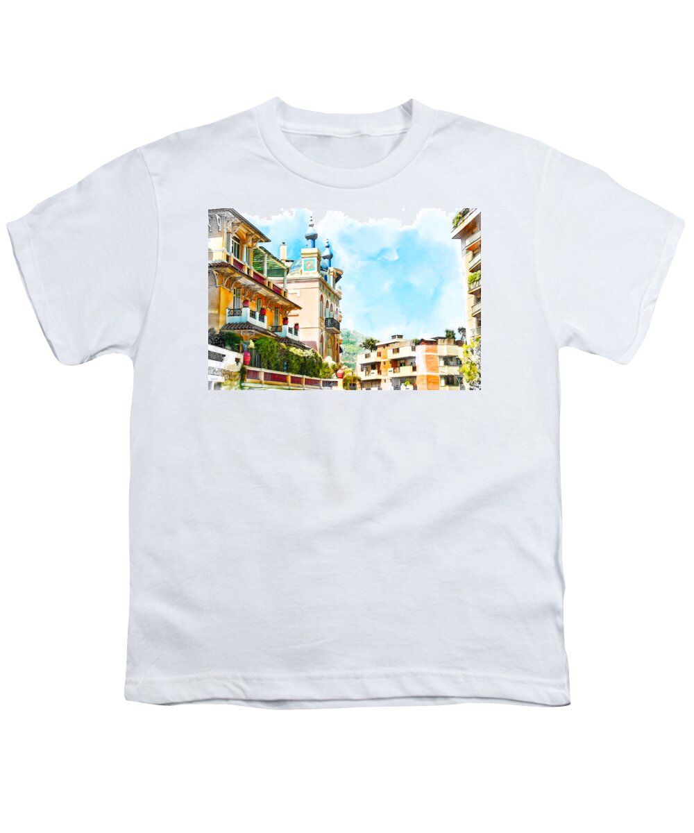 Monaco Youth T-Shirt featuring the digital art Monaco, Monte Carlo Cityscape by Tatiana Travelways