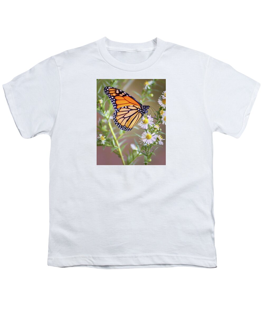 Monarch Butterfly Youth T-Shirt featuring the photograph Monarch Butterfly - Wild Aster by Nikolyn McDonald