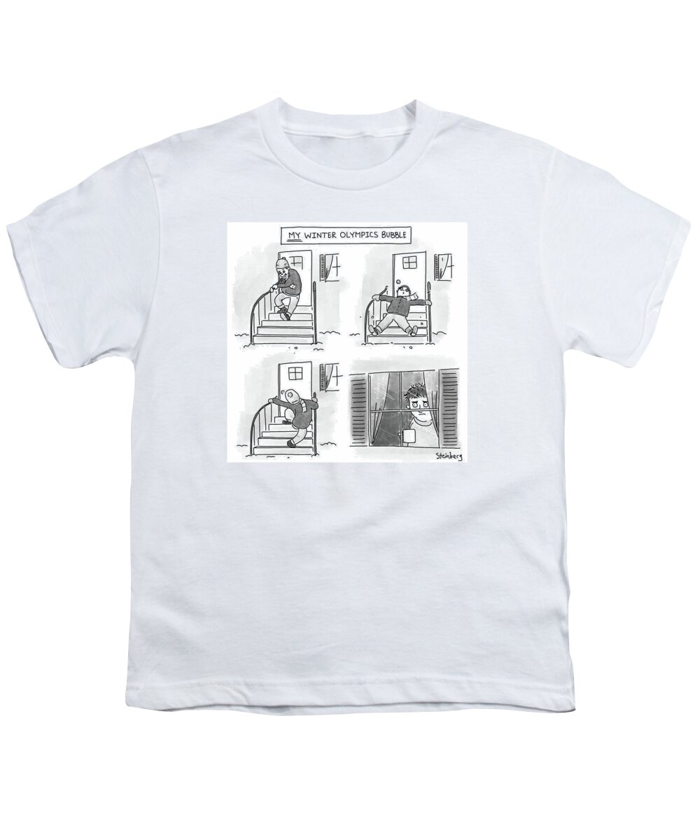 Captionless Youth T-Shirt featuring the drawing My Winter Olympics Bubble by Avi Steinberg