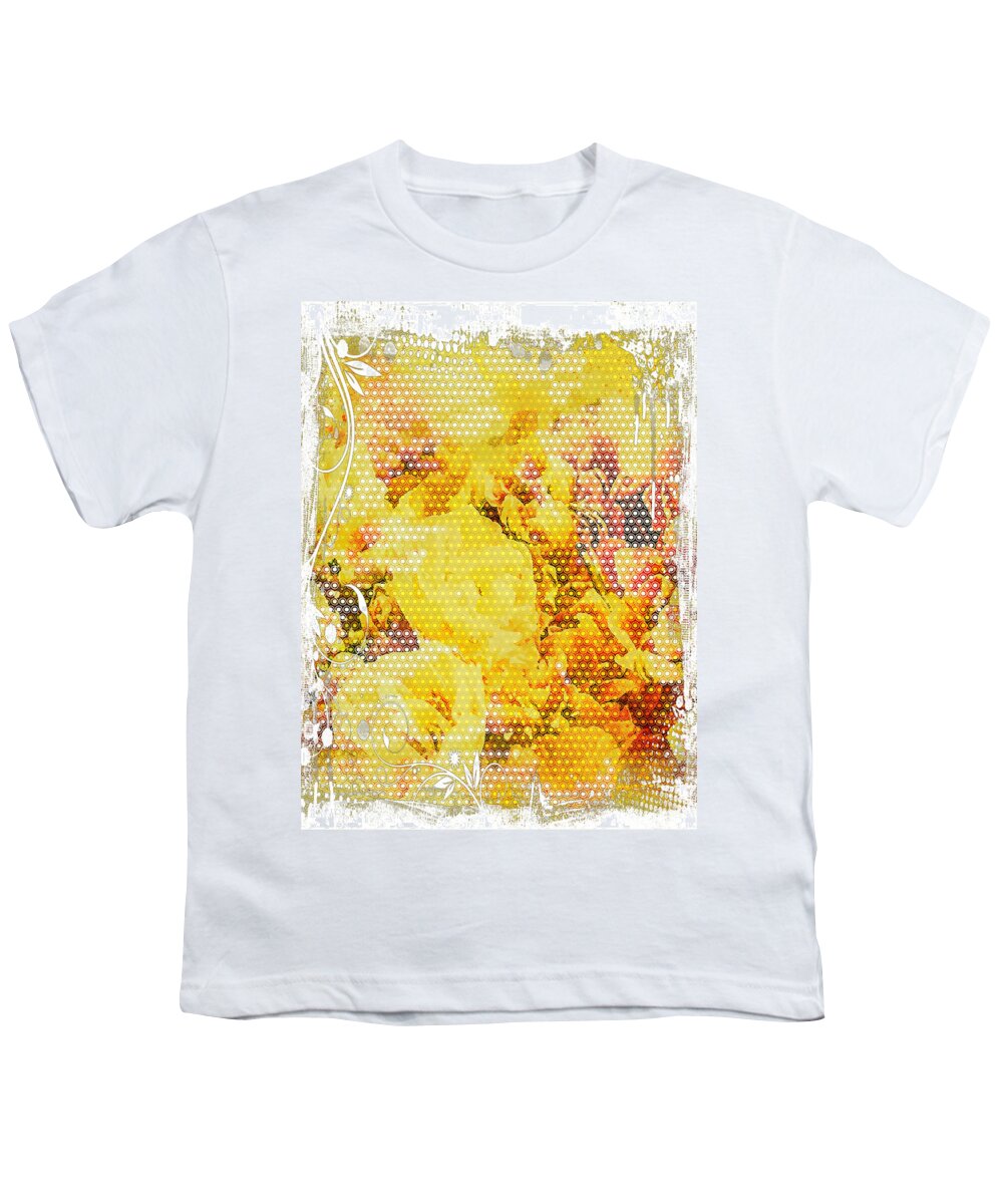 Needlepoint Abstract Photograph Dots White Frame Antique Leaves Flowers Yellow Brown Sandiego California Iphone Ipad-air Youth T-Shirt featuring the digital art Needlepoint Abstract by Kathleen Boyles