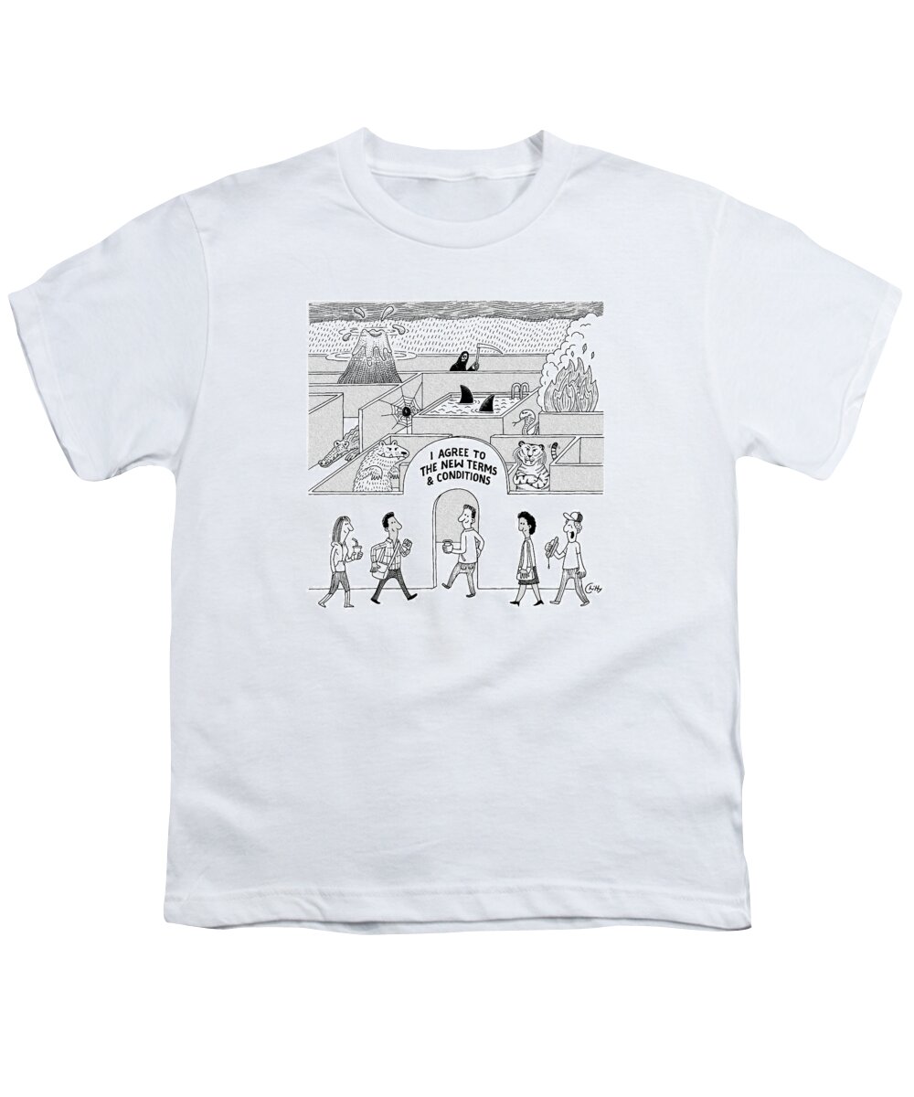 Captionless Youth T-Shirt featuring the drawing New Terms And Conditions by Tom Chitty