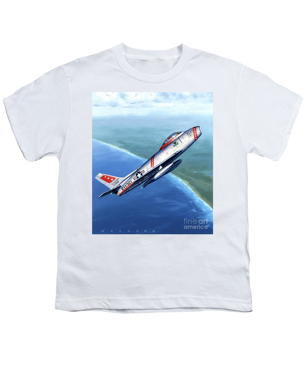 Aircraft Youth T-Shirt featuring the painting North American F-86 Sabre by Jack Fellows