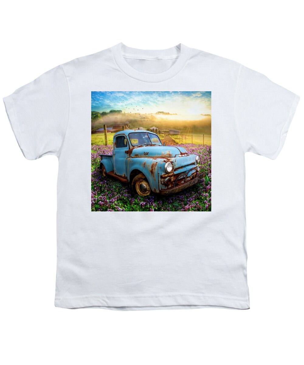 1948 Youth T-Shirt featuring the photograph Old Blue Dodge at the Farm by Debra and Dave Vanderlaan