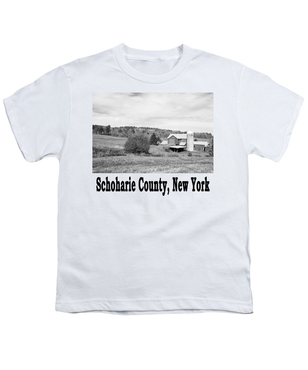 Autumn Youth T-Shirt featuring the photograph On the Farm in New York - Black and White by Angie Tirado